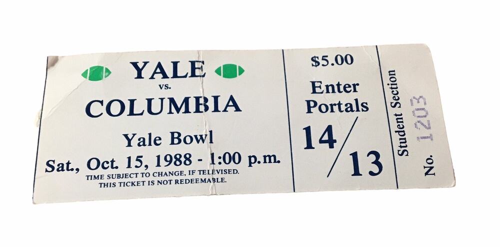 OCTOBER 15 1988 YALE BOWL COLUMBIA VS. YALE COLLEGE FOOTBALL TICKET STUB RARE